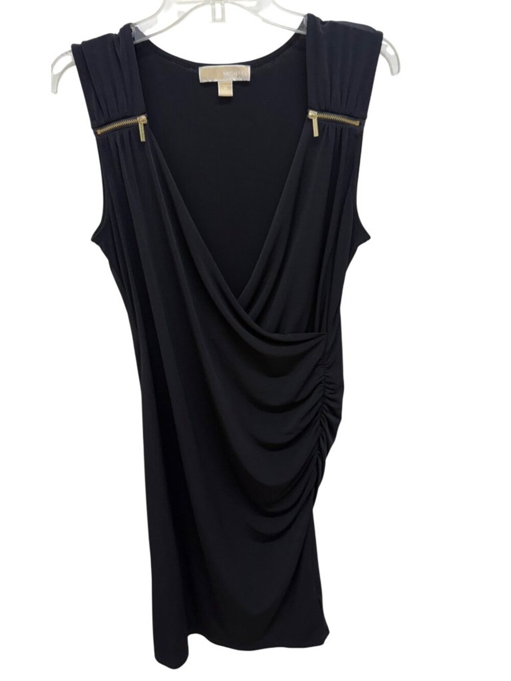 Michael Michael Kors Elegant Black Draped Ruched Midi Elegant Cocktail Dress M